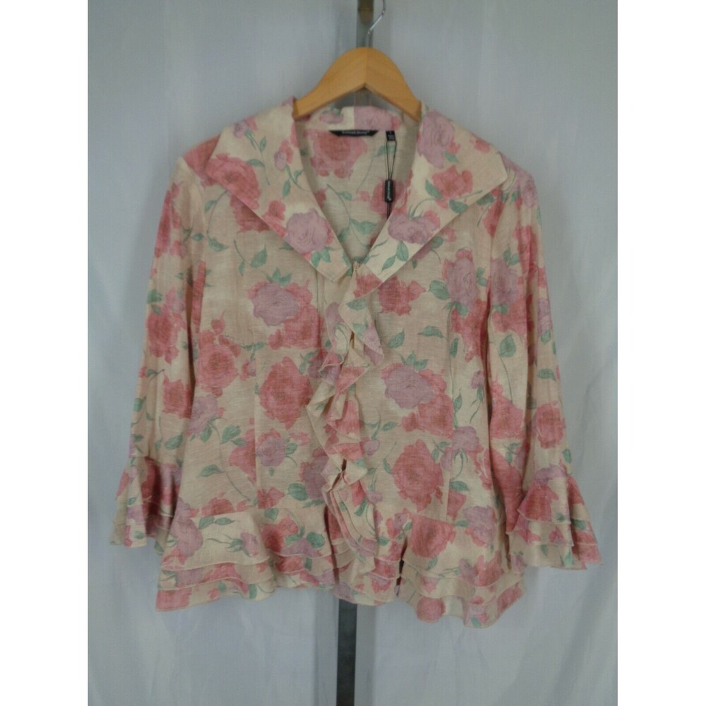 Samuel Dong Floral Ruffle Tiered Lightweight Jacket Top Size Large New